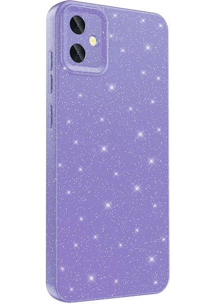 - Samsung Galaxy A05 - Kılıf Kamera Korumalı Simli Lüks Koton Kapak - Mor - T32150