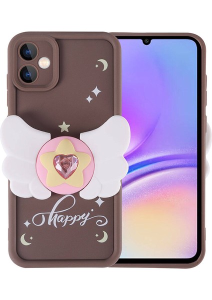 - Samsung Galaxy A05 - Kılıf Kamera Korumalı Figür Tasarımlı Kapya Kapak - Koyu Kahve - T32503