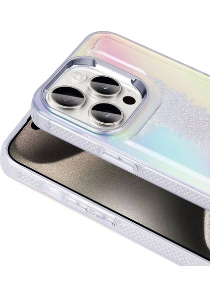 - iPhone 15 Pro Max Kılıf Airbagli Renkli Arka Yüzey Boncuk Tasarımlı Kumul Kapak Pembe