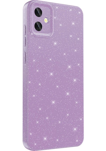 - Samsung Galaxy A05 - Kılıf Kamera Korumalı Simli Lüks Koton Kapak - Lila - T32150