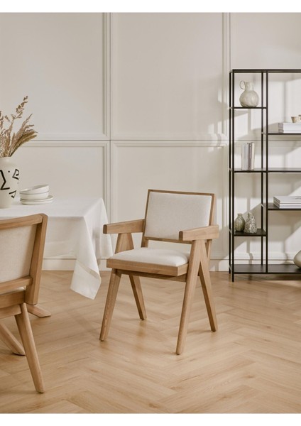 Gazzini Furniture Kalmar Beyaz Kumaş Natural Ahşap Sandalye