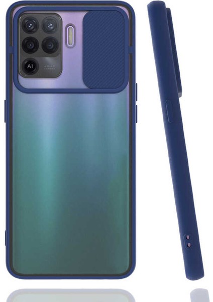 - Oppo Reno 5 Lite - Kılıf Slayt Sürgülü Arkası Buzlu Lensi Kapak - Lacivert - T17321
