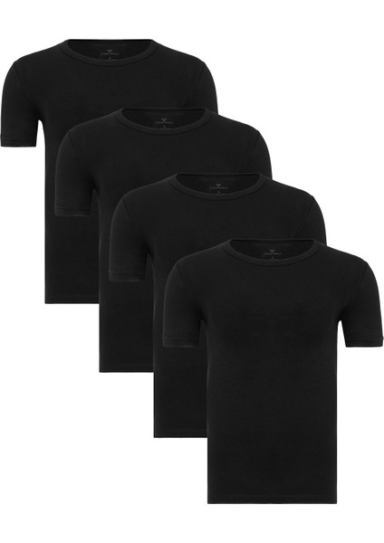 Erkek Siyah 4’lü Yuvarlak Yaka Bambu T-Shirt - 33502