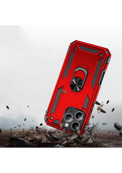 - Apple iPhone 16 Pro Max - Kılıf Yüzüklü Zırh Tank Vega Kapak - Kırmızı - T33264