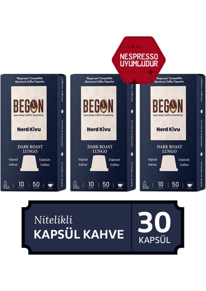 Nord Kivu Nespresso Uyumlu Alüminyum Kapsül Kahve Dark Roast (LUNGO) - 30 Adet