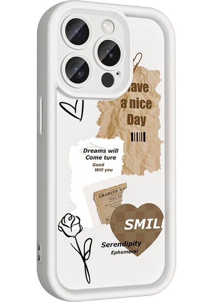 - Apple iPhone 15 Pro Max - Kılıf Kamera Korumalı Baskılı Arka Yüzey Klas Kapak - Beyaz - T32274