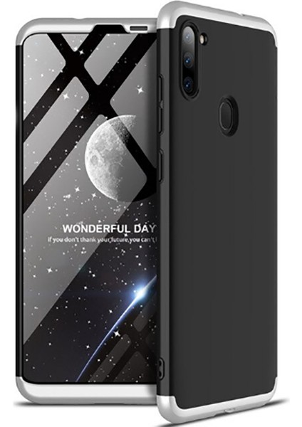 - Samsung Galaxy A11 - Kılıf Parmak izi Yapmayan 3 Parça Ays Kapak - Siyah-Gri - T14156