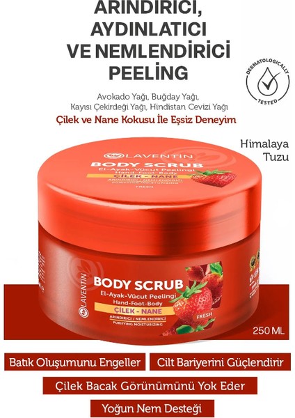 Besleyici, Arındırıcı ve Nemlendirici Vücut Peelingi Çilek - Nane 250ML (Fresh)