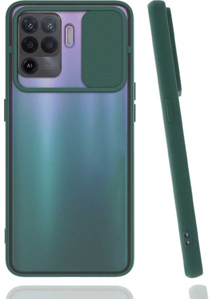 - Oppo Reno 5 Lite - Kılıf Slayt Sürgülü Arkası Buzlu Lensi Kapak - Koyu Yeşil - T17321