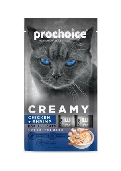 Creamy Kediler İçin Tavuklu Karidesli Sıvı Kedi Ödül 4x15 gr