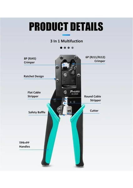 CP-376CN 6p/8p RJ11/RJ12/RJ45 Cat5 Cat6 Konnektör Sıkma Pensesi