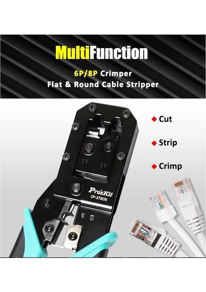 CP-376CN 6p/8p RJ11/RJ12/RJ45 Cat5 Cat6 Konnektör Sıkma Pensesi