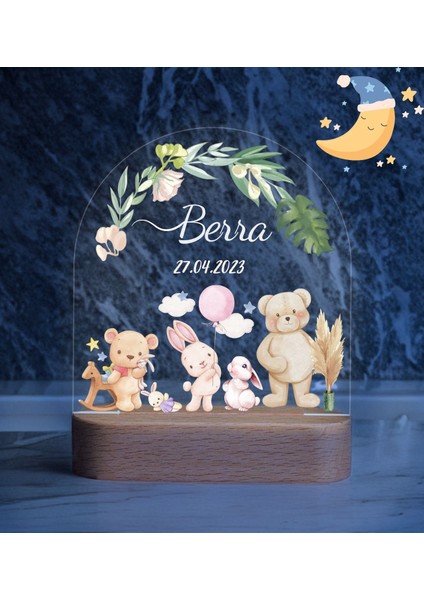 Vera Kids Ahşap Gece Lambası Kız Çocuk Için Çocuk Odası Gece Lambası