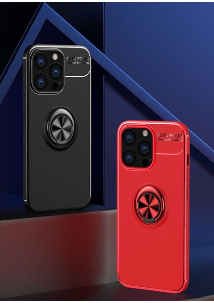 - Apple iPhone 14 Pro - Kılıf Yüzüklü Karbon Ravel Silikon Kapak - Siyah-Mavi