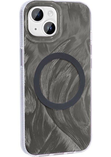 - Apple iPhone 14 - Kılıf Magsafe Şarj Özellikli Fırça Boya Desenli Palet Kapak - Gri - T32137