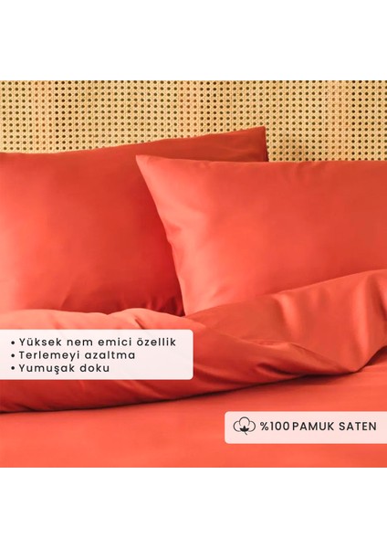 %100 Pamuk Saten Supreme Basic Tek Kişilik Nevresim Seti Kiremit (160X220 Cm)