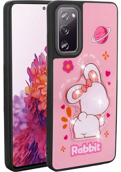 - Samsung Galaxy S20 FE - Kılıf Parlayan Kabartmalı İkonik Figürlü Amas Silikon Kapak - Pembe - T31214