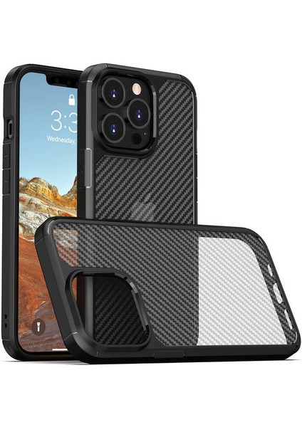 - iPhone 13 Pro Max - Kılıf Karbon Fiber Tasarımlı Inoks Kapak