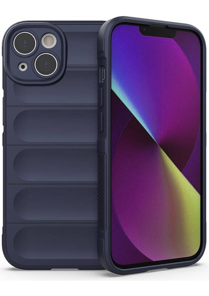 - Apple iPhone 14 - Kılıf Esnek TPU Oyuklu Arka Yüzey Tasarımlı Etnik Silikon Kapak - Lacivert - T32583