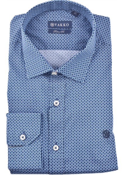 5009640 Vakko Desenli Slim Fit Gömlek/laci-Melanj/40