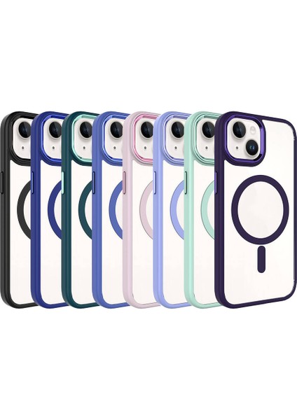 - Apple iPhone 15 Plus - Kılıf Wireless Şarj Özellikli Krom Magsafe Silikon Kapak - Koyu Yeşil