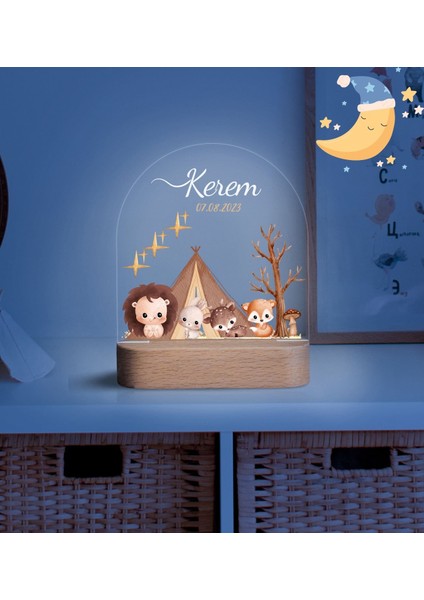 Vera Kids Hoş Geldin  Ahşap Gece Lambası ,Yeni Doğan  Çocuk Odası Gece Lambası