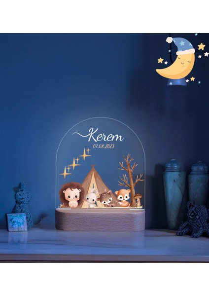 Vera Kids Hoş Geldin  Ahşap Gece Lambası ,Yeni Doğan  Çocuk Odası Gece Lambası