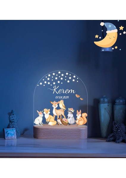 Vera Kids Kış Temalı Çocuk Gece Lambası Ahşap Gece Lambası ,Yeni Doğan  Çocuk Odası Gece Lambası