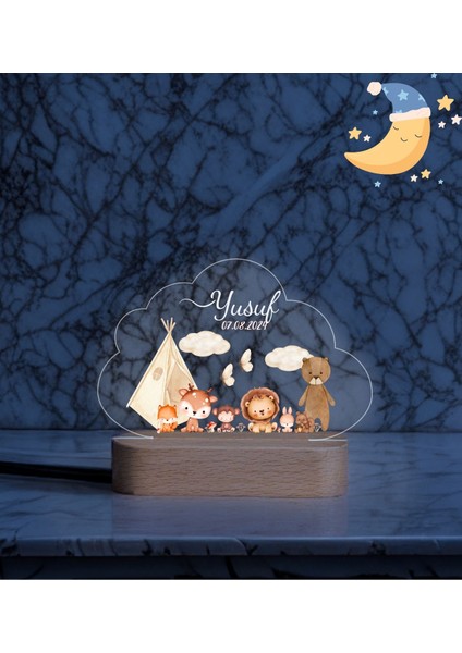 Hoş Geldin Ahşap Gece Lambası ,Yeni Doğan Çocuk Odası Gece Lambası