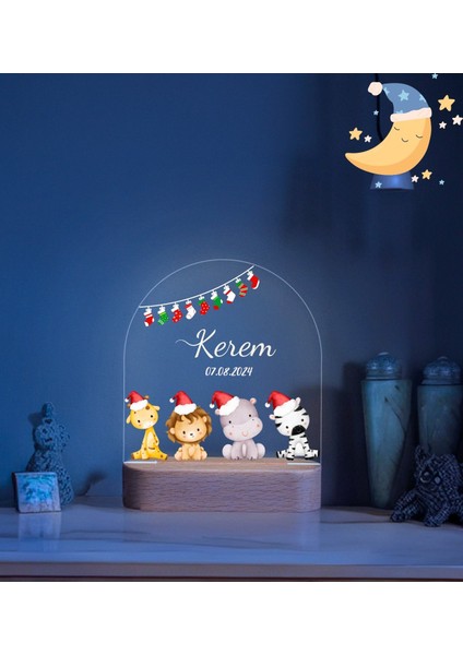 Vera Kids Kış Temalı Çocuk Gece Lambası Ahşap Gece Lambası ,Yeni Doğan  Çocuk Odası Gece Lambası