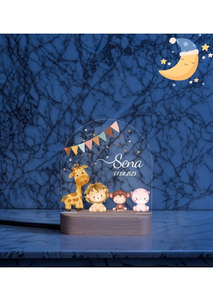 Kız Çocuk Ve Ahşap Gece Lambası ,Yeni Doğan Çocuk Odası Gece Lambası