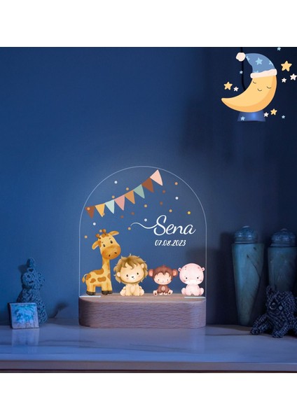 Kız Çocuk Ve Ahşap Gece Lambası ,Yeni Doğan Çocuk Odası Gece Lambası