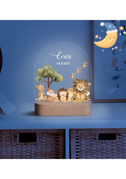 Hoş Geldin Ahşap Gece Lambası ,Yeni Doğan Çocuk Odası Gece Lambası