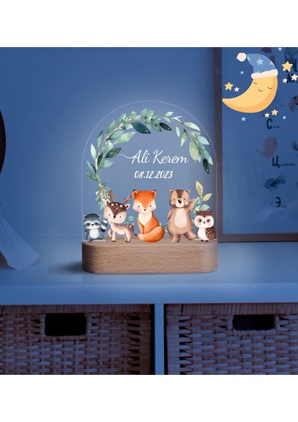 Hoş Geldin Bebek Ahşap Gece Lambası, Çocuk Için Kişiye Özel Gece Lambası