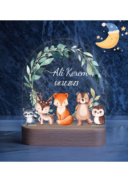 Hoş Geldin Bebek Ahşap Gece Lambası, Çocuk Için Kişiye Özel Gece Lambası