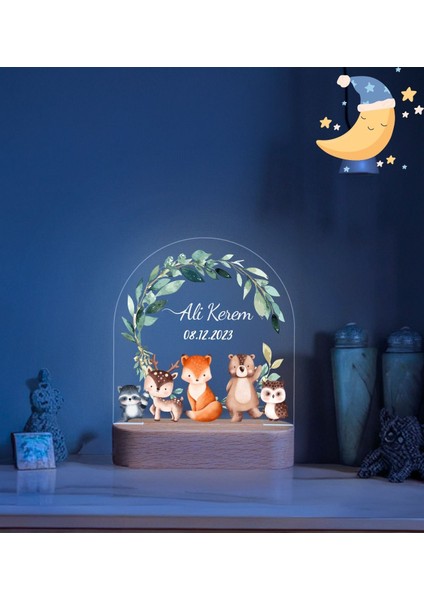 Hoş Geldin Bebek Ahşap Gece Lambası, Çocuk Için Kişiye Özel Gece Lambası