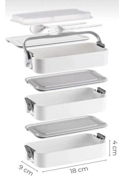 3 Katlı Taşınabilir Yemek Kabı Çatal Kaşıklı Gri fırsatları