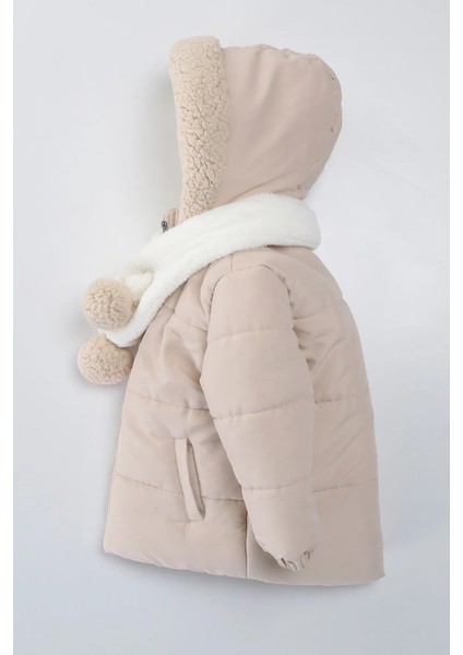 Yeni Sezon Içi Kürklü Cepli Kapüşonu Varaklı Kaşkolu Ponponlu Kışlık Çocuk Kaban-Mont fiyatları