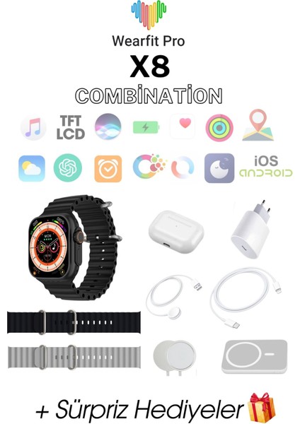 X8 Combination Akıllı Saat 49MM Tft Ekran Akıllı Kol Saati