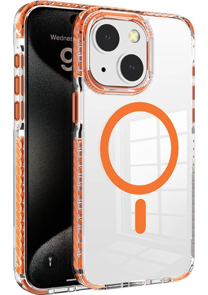 - Apple iPhone 15 - Kılıf Magsafe Şarj Özellikli Airbagli Takılabilir Askı Aparatlı Nana Kapak - Turuncu - T32242