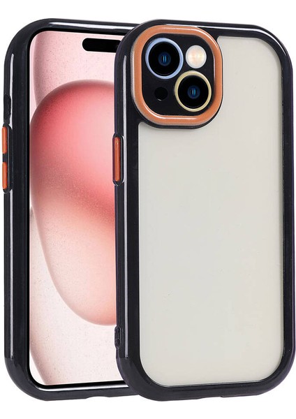 - Apple iPhone 15 - Kılıf Kamera Korumalı Renkli Kenar ve Çerçeve Tasarımlı Vitamin Kapak - Siyah - T32456