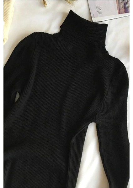 Kadın Boğazlı Şardonlu Kaşkorse Kurtarıcı Siyah Fitilli Body Kazak modelleri