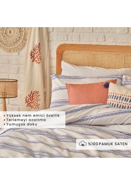 Pamuk Saten Marine King Size Nevresim Seti Mavi (240X220 Cm)