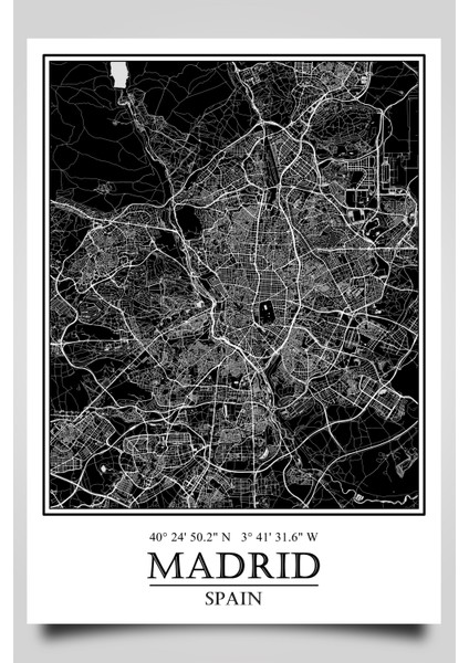 Madrid Şehir Haritası Çerçevesiz Poster-Harita Sanatı, Map Art Design