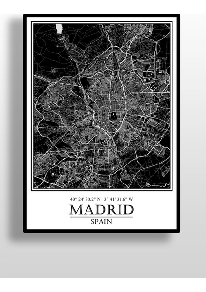 Madrid Şehir Haritası Çerçevesiz Poster-Harita Sanatı, Map Art Design