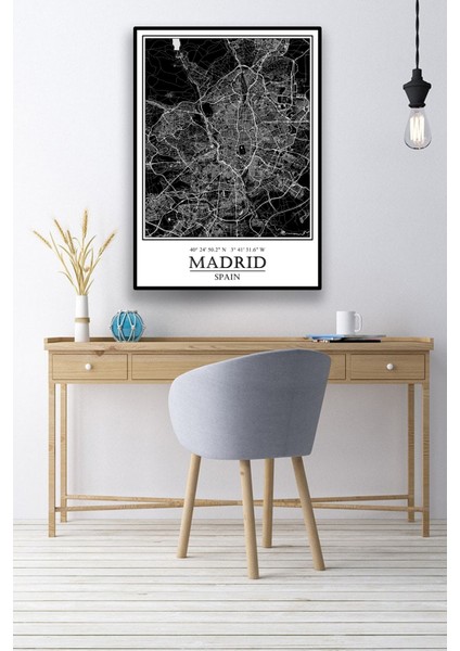 Madrid Şehir Haritası Çerçevesiz Poster-Harita Sanatı, Map Art Design