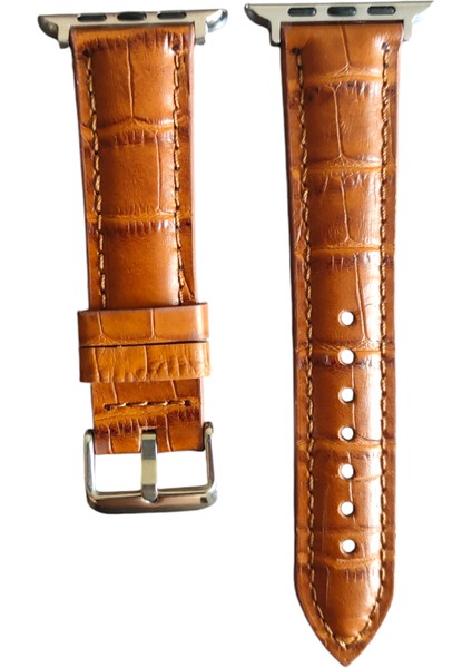 Apple Watch (38 mm / 40 mm / 41 mm (Seriler /se Uyumlu) Hakiki Deri Kordon Kahverengi