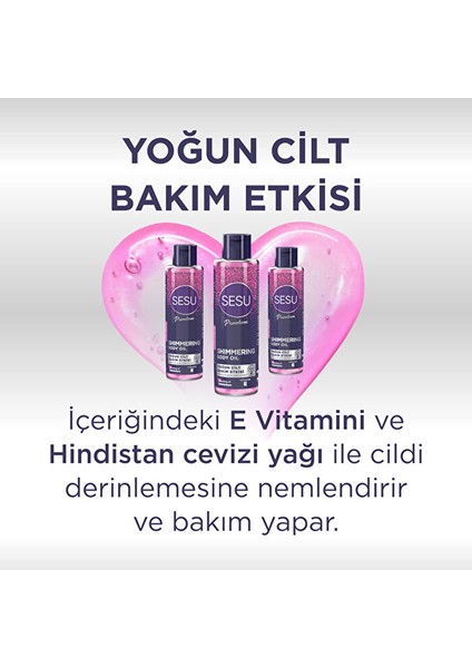 Vücut Losyonu 175 ml Vücut Peelingi 250 ml - Simli Cilt Bakım Yağı 150 ml Karma 3'lü Set