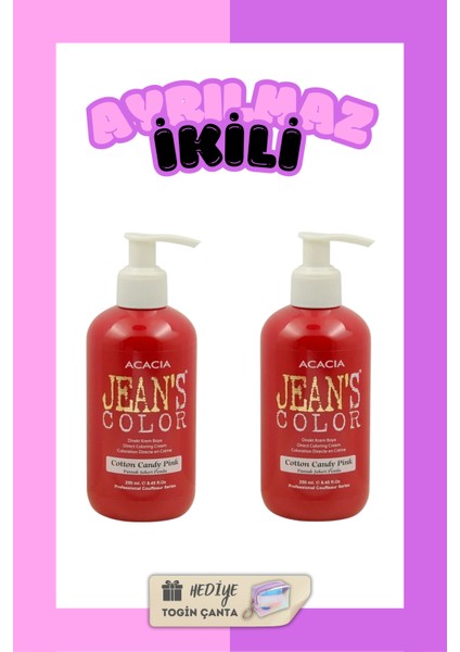 Amonyaksız Pamuk Şekeri Pembe Renkli Saç Boyası 250 ml X2 Adet Kokusuz Su Bazlı Cotton Candy Hair Dye
