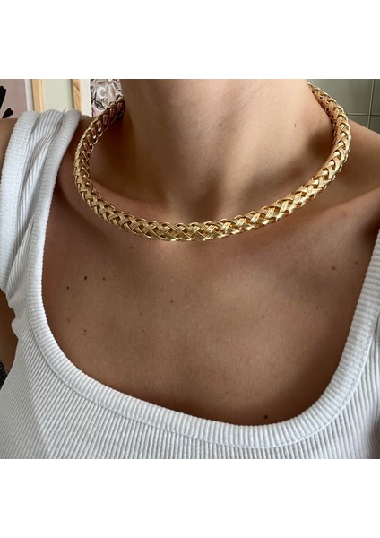 Gold Hasır Choker Kolye